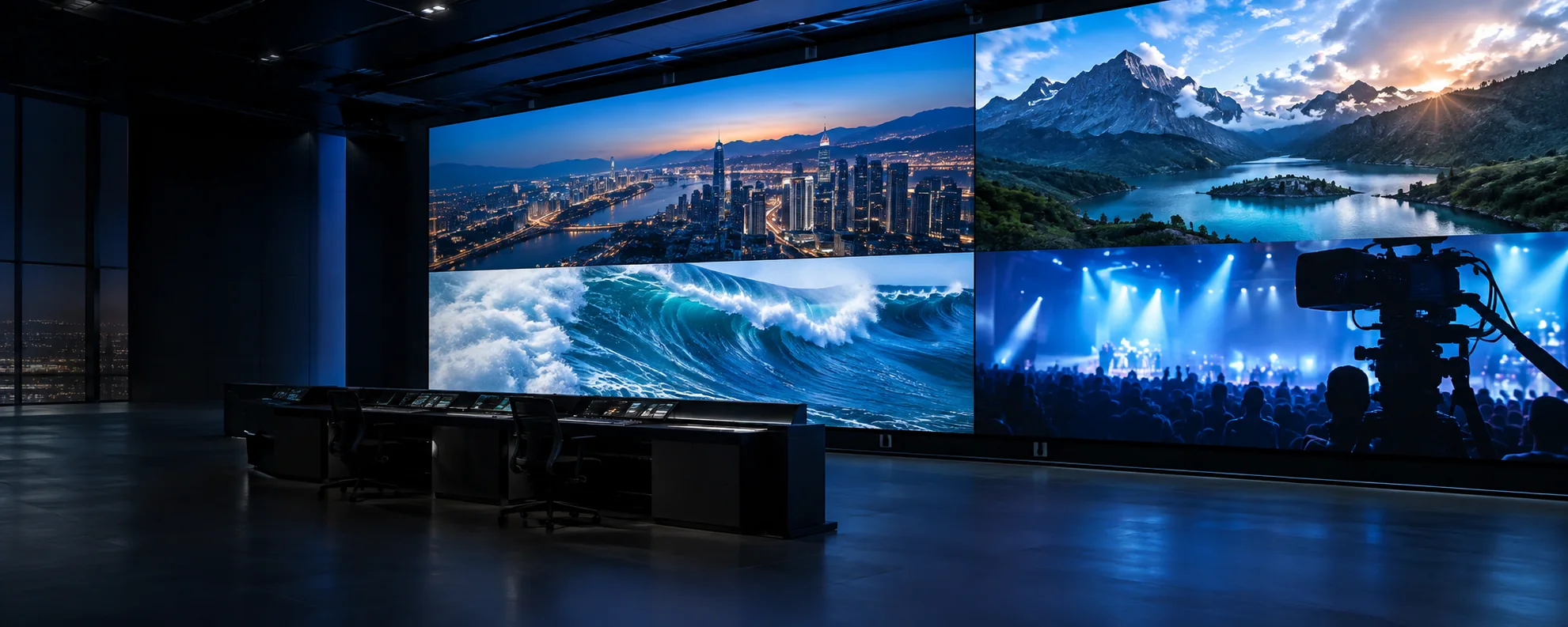 Image conceptuelle d'une salle avec LED et quatre sources